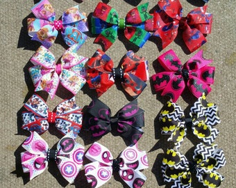 Superhero character comic words POW hair bows 8cm wide
