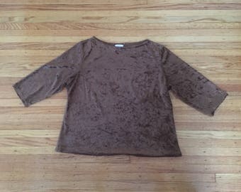 90's Size Large/XL Brown Crushed Velvet Top