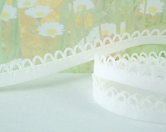 5yds white Elastic Picot Lace Stretch Skinny Elastic 1/2" scalloped loop edge diy Headbands Sewing lingerie Underwear Elastic Trim