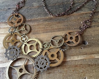 Steampunk Clockwork Gear Bib Necklace II