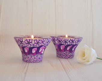 Sale!!Candle Holder, Candle holder centerpiece, Tea light candle holder Judaica candle holder, Purple candle holder