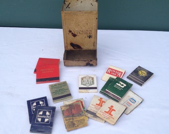 Metal Match Box Holder and Vintage Matchbooks Railroad Matchbooks Vintage Rustic Match Box Holder and Vintage Matchbooks