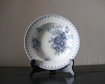 Antique French Transferware Blue Flore Bowl Sarreguemines