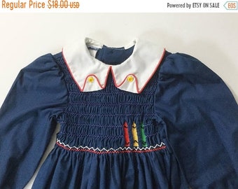 SALE Polly Flinders, Smocked Dress, Child's Dress, Vintage Girls Dress, vtg smocked dress