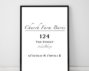 Home Address with Longitude and Latitude Coordinates Wall Print