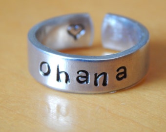 OHANA Cuff Ring Hand Stamped Aluminum Cuff Ring