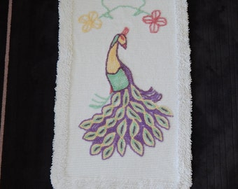 Mid Century Chenille Area Rug with Peacock