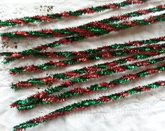 tinsel stems red and green trims wired chenille sticks 8mm 12" Craft supplies embellishments for Christmas pipe cleaners kids crafts