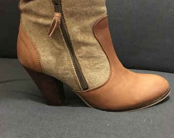 Parisian, Leather and Canvas Heeled Boots