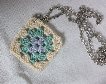 Mini Granny Square Necklace // mini crochet granny square
