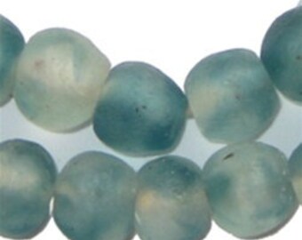 45 Recycled Glass Beads - African Beads - Blue Wave - 14mm Round Beads - Fair Trade Necklace - Wholesale - Made in Africa (RCY-RND-BLU-563)