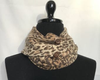 Animal Print Infinity Cashmere Wool Scarf made from an Upcycled Sweater