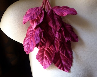Magenta Velvet Leaves for Bridal, Millinery, Costume Design, Crafts ML 6