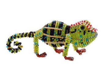 African Fair Trade Small Beaded Chameleon - Wireworx wire and glass beaded animal