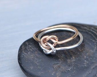 Double Knot Ring, Rose Gold Filled Ring, Two Toned Ring, Knotted Ring, Two Love Knots, Knot Promise Ring, Gift For Her, Knotted Jewelry