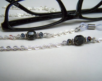 Eyeglass Chain, Eyeglasses Necklace, Black Czech Stone, Womens Eye Wear, Chain for Glasses, 28 inches by Eyewearglamour