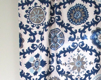 Blue, Curtains, Valance, Indigo, Living, Dining, Bed, Room, Custom, Window, Treatments, Panels, Drapery, Medallion, Family, Floral, Pattern