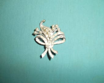 One (1), Sterling Silver, Rhinestone & Faux Pearl Brooch, from Karen Lynne