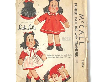 1940s ORIGINAL Vintage Sewing Pattern McCall 1447 - Little Lulu Doll Pattern / not a copy