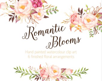 Romantic Blooms Watercolour Clip Art/Rose/Individual PNG files/Hand Painted