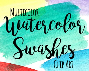 Watercolor Swashes Clip Art, Brush Stroke Clip Art, INSTANT DOWNLOAD, Rainbow Watercolor Brush Stroke, Paint Splash, Splotch, Scrapbooking