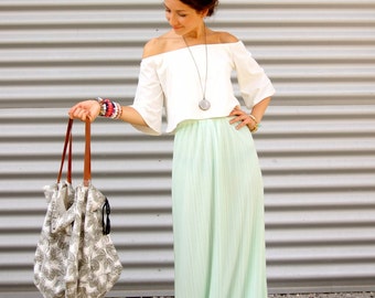 Mint Green Pleated skirt, Chiffon maxi skirt, Vintage Skirt, Boho skirt, Bohemian skirt, Bridesmaid dress, Bridesmaid skirt
