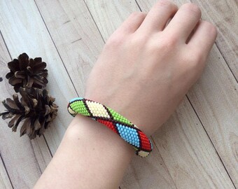 Bright Geometry Crochet Rope Seed Bead Bracelet with Pattern
