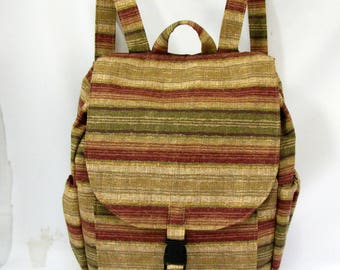 Large Backpack- Earth tone stripe canvas
