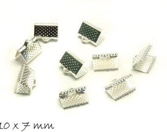 Key band end caps, silver, 10 x 7mm