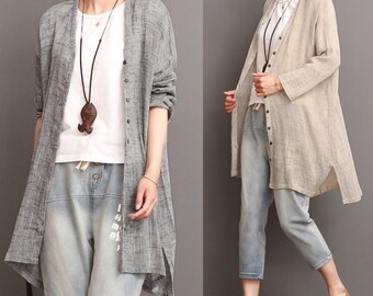 Loose casual linen top linen tunic long sleeve cotton blouse linen jacket oversized cotton top linen clothing plus size clothing women top