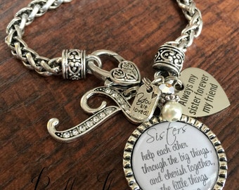 Sister gift, PERSONALIZED jewelry, custom jewelry, sister bracelet, SISTER jewelry, initial jewelry, charm bracelet, sister birthday