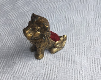 Gold color metal Spelter Lion Pin Cushion Pincushion Red Velvet Cushion