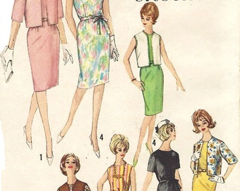 1960s Womens Shift Dress and Waist Length Jacket with Variations Simplicity Sewing Pattern 4842 Size 18 Bust 38 Seven Day Ensemble