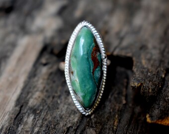 Chrysoprase 925 Solid sterling silver Ring - Silver gemstone Handmade Ring - chrysoprase ring - Marquise shape ring #651