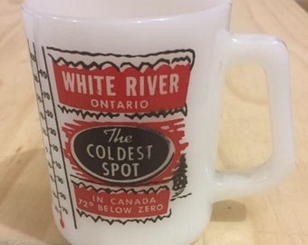Vintage White River Ontario Coffee Mug Milk Glass Souvenir. ID# 15-12