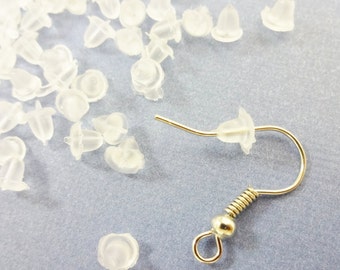 500 PLUS MORE Plastic Earring Earnuts, Clear,4mm long, 3.5mm wide, 3.5mm thick, hole: 0.5mm