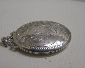 Vintage Birks Sterling Silver Locket Engraved Necklace Oval Pendant