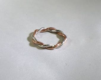 Twisted silver and copper wire ring, Twisted wire ring, Sterling silver and copper ring