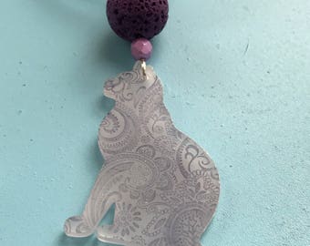 Lavender Paisley Kitten Necklace and Earring Set