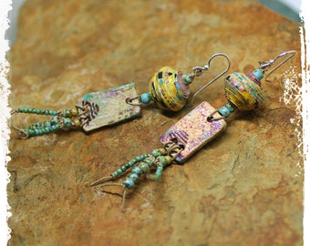 Gypsy Earrings for Women, Wabi Sabi Jewelry, Polymer Clay Earrings, Modern Tribal Earrings, Rustic Boho Earrings, Hippie Earrings