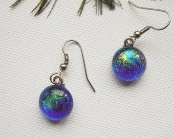 Blue fused Glass Earrings - Dichroic glass - Earrings - Fused Glass Jewelry- Boho - dangle earrings