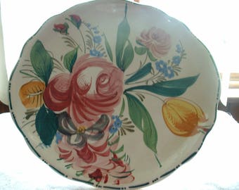 Vintage Italian Hand Painted Cake Plate Pedestal.