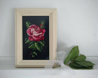 beautiful needlepoint red rose