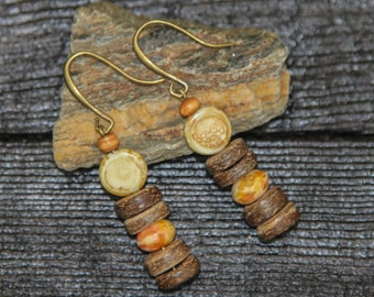 Boho Earrings for Women Tribal Earrings Hippie Earrings Long Earrings Ethnic earrings Rustic Earrings Bohemian Earrings wood earrings