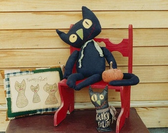 Primitive Halloween Pattern EPattern PDF Folk Art Folkart Folk Art Black Cat Cats Doll Stitchery Pillow by Hickety Pickety 092