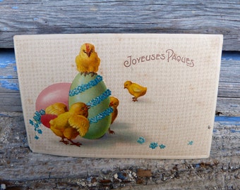 Antique 1900/1910s French embossed postcard illustrated chicks & eggs /Eastern