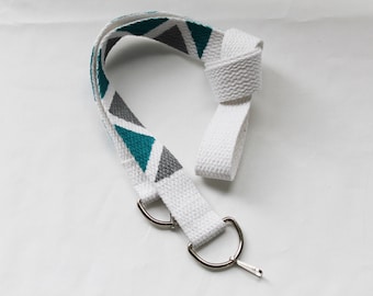 Turquoise and silver hand painted camera strap