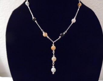 Beaded Y Necklace with Amazonite
