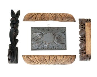 Carved Wood Architectural Salvage, Furniture Fragments, Rustic Decor, Vintage Wall Hanging, Assemblage Supplies, Hand Carved Wood