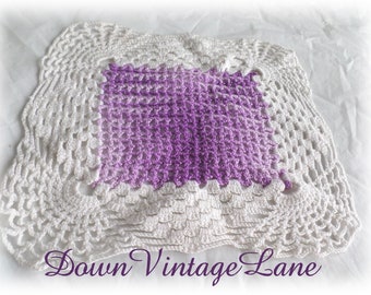Vintage Square Lavendar Doily Crocheted Doily 8 Inches Square